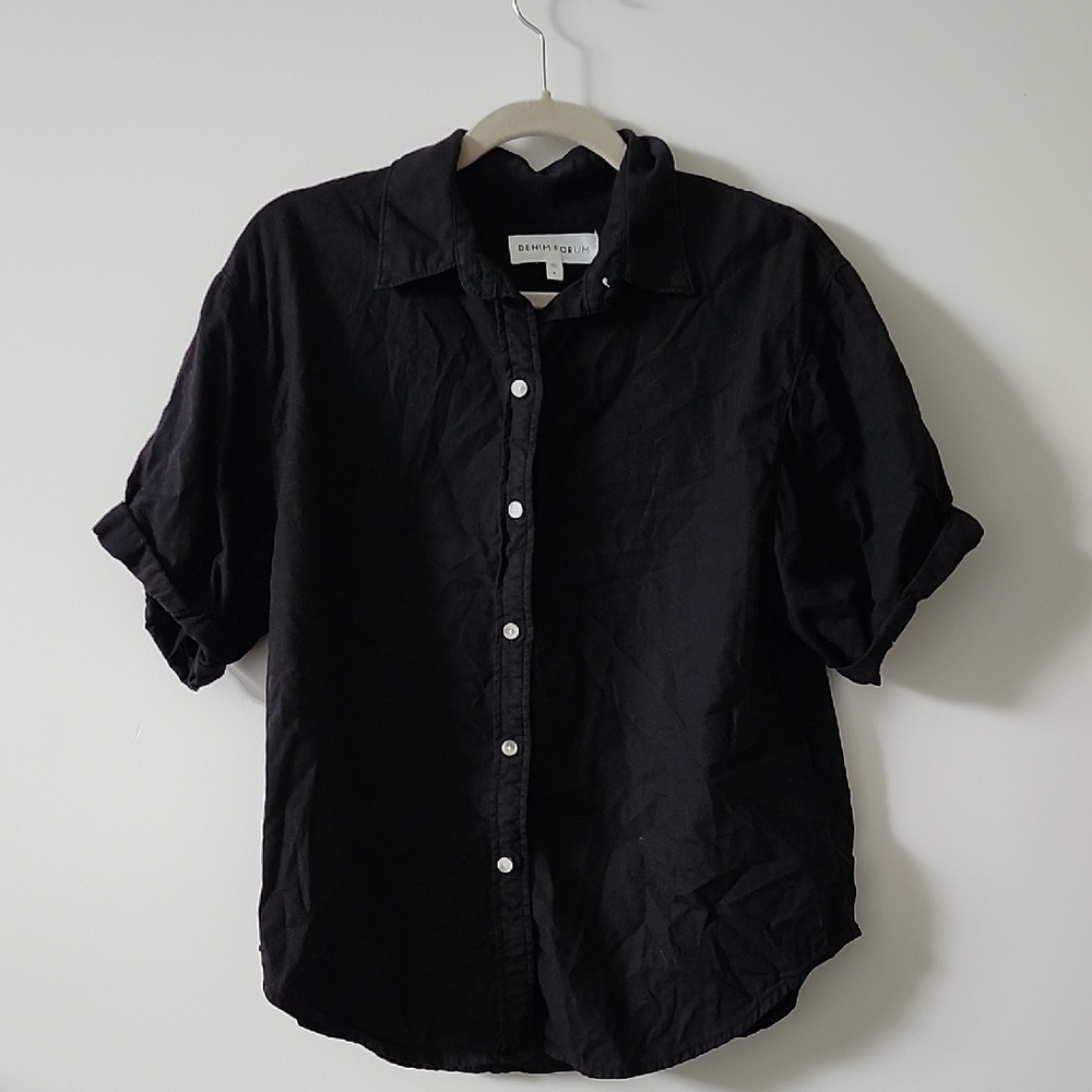 Denim Forum Black Casual Button Down Shirt